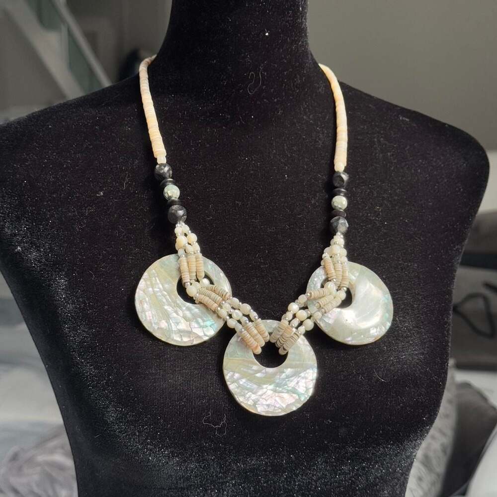 Mother of Pearl Disc and Heishi Shell Statement Necklace
